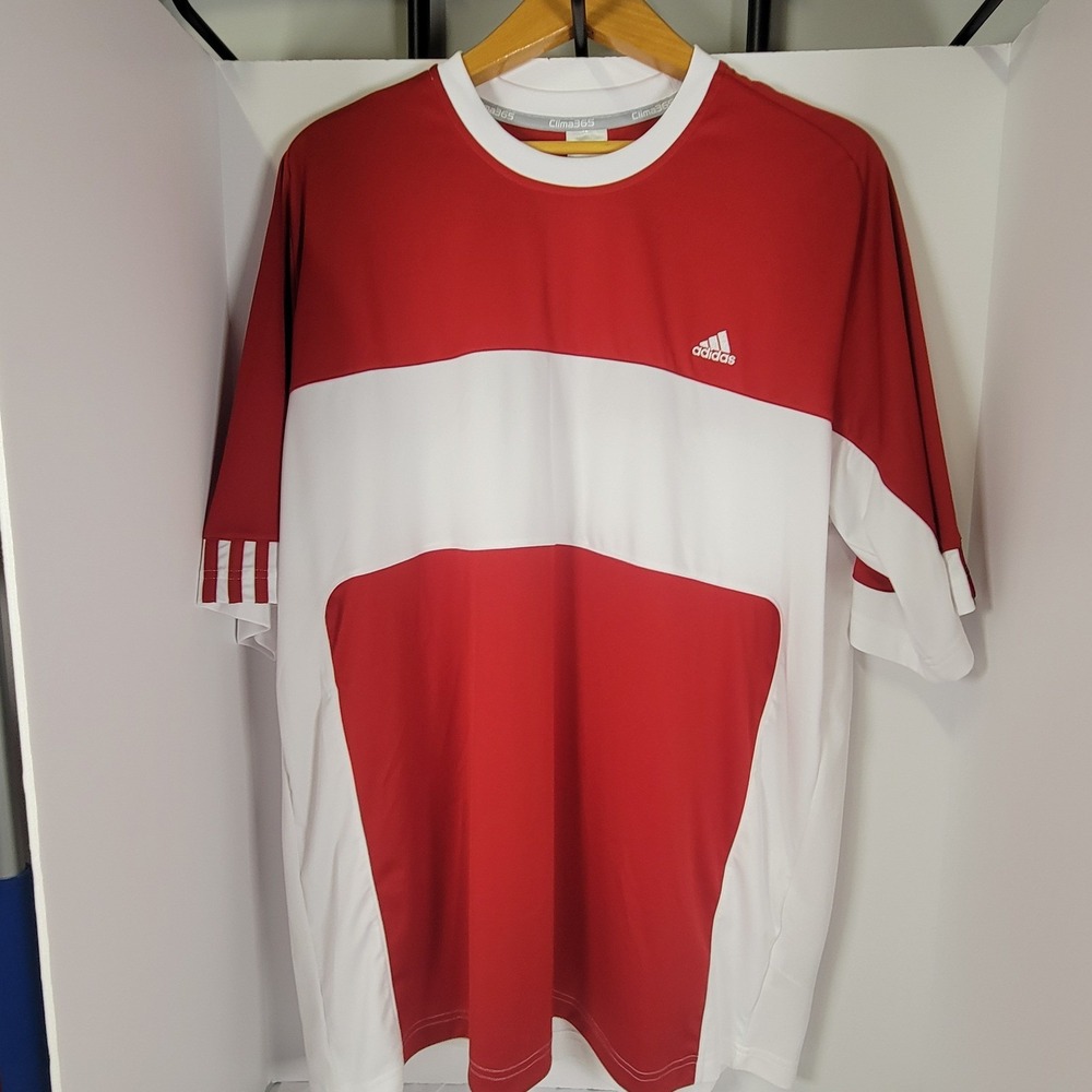 Adidas Clima365 Mens 2XL Red White Colorblock Tennis Masters Graphic T-Shirt